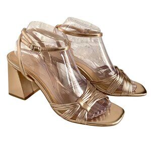 Jewel Badgley Mischka Michelle Gold Metallic Strappy Block Heel Sandals Size 9.5